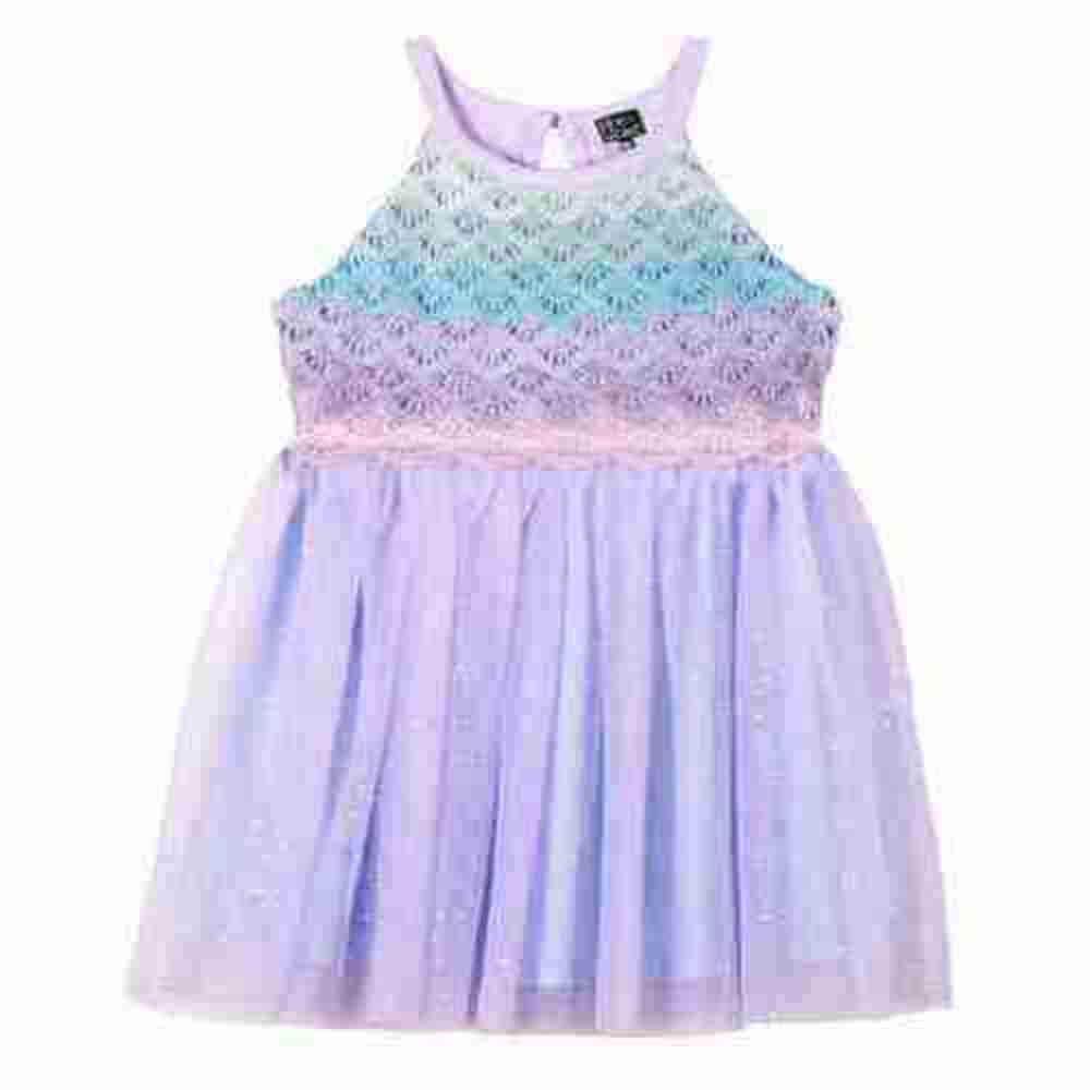 Pink & Violet Sleeveless Mermaid Crochet Mesh Dress
